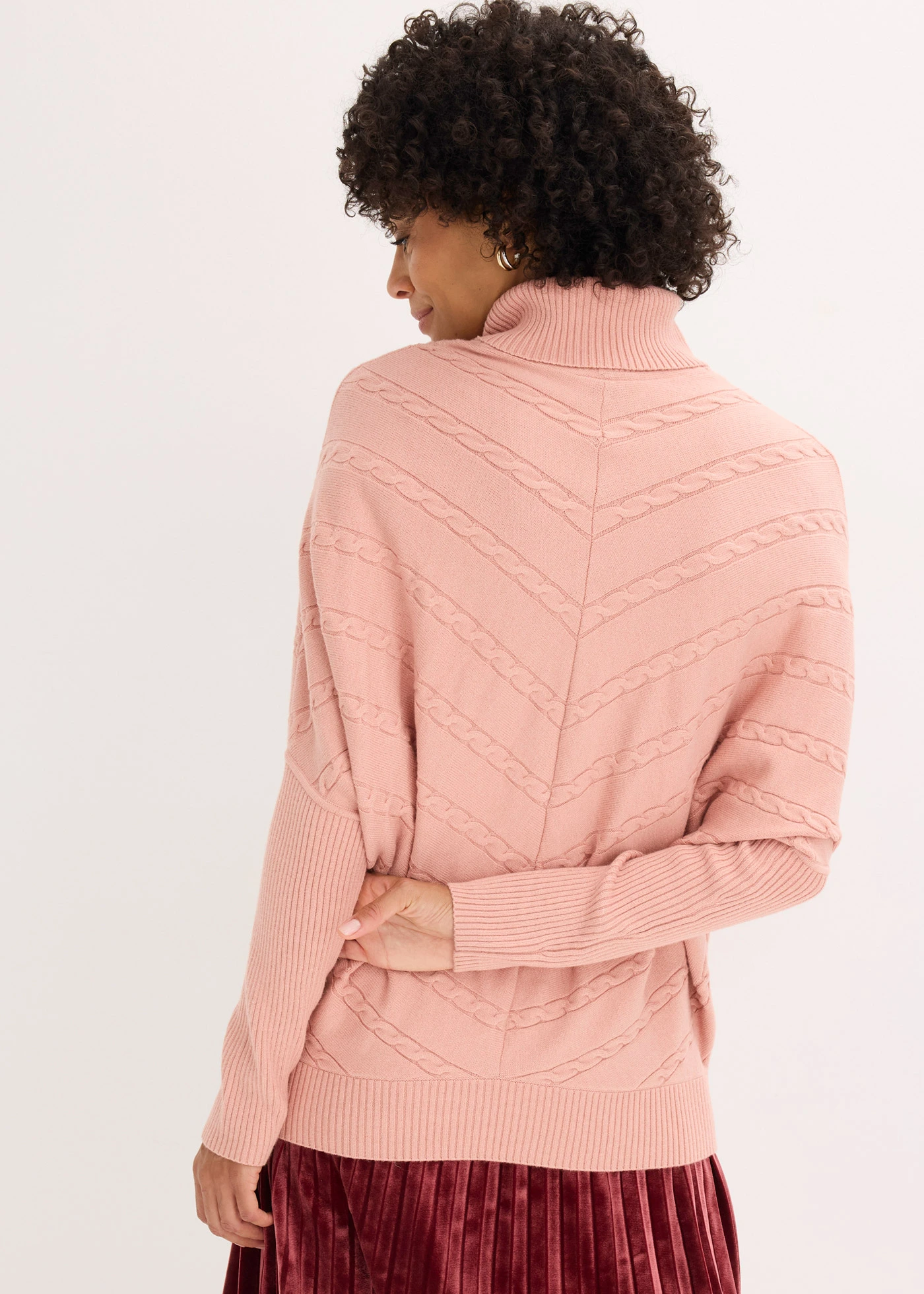 Garbó nyakú pulóver • vintage rózsaszín • bonprix áruház