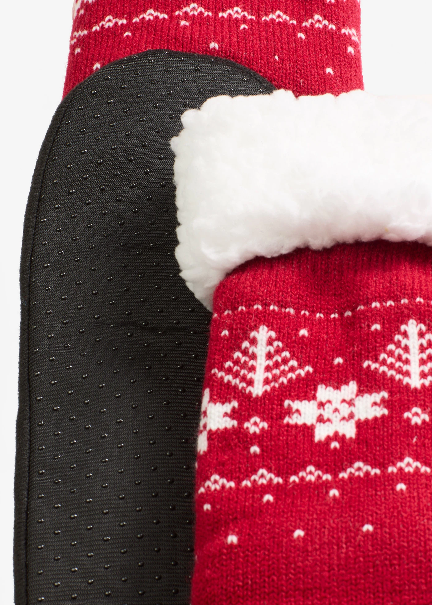 Ponožky na doma s protiskluzovou podrážkou a medvídkovou podšívkou • tmavě červená se vzorem • bonprix obchod