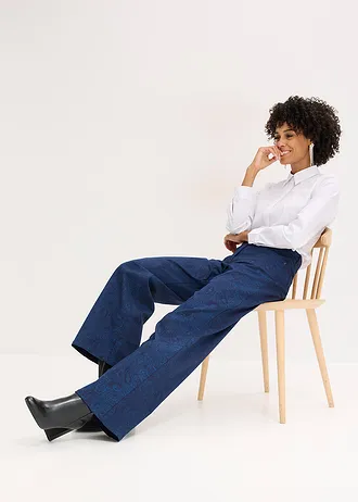 Pantalon large en coton extensible • bleu foncé-indigo clair paisley • Boutique bonprix