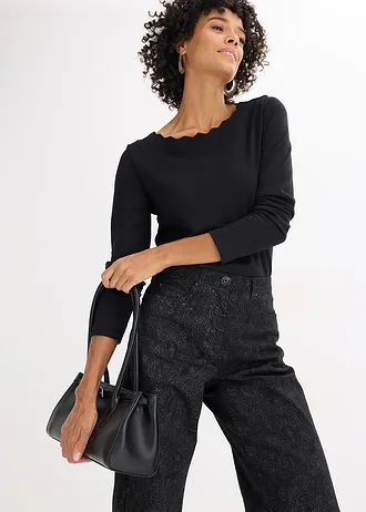 Pantalon large en coton extensible • noir-gris fumé paisley • Boutique bonprix