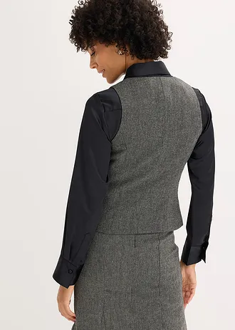 Gilet in tweedlook, Kleur: zwart-wolwit gemêleerd