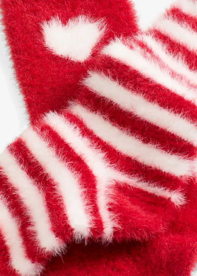 Superzachte knuffelsokken (set van 2), Kleur: donkerrood-wit gestreept + donkerrood