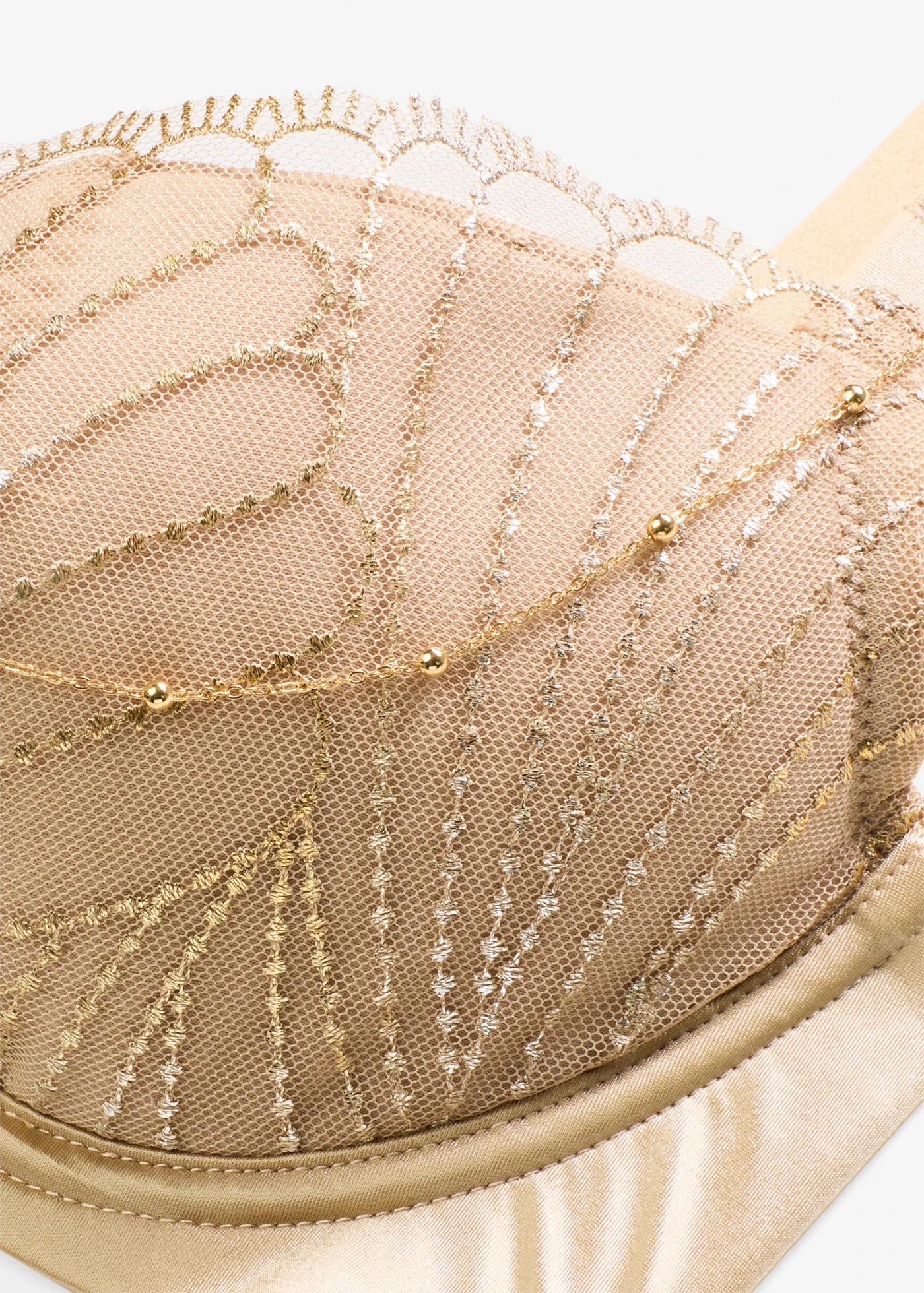 Vystužená podprsenka s jemnou výšivkou a odnímateľným retiazkovým doplnkom • saharská béžová • obchod bonprix