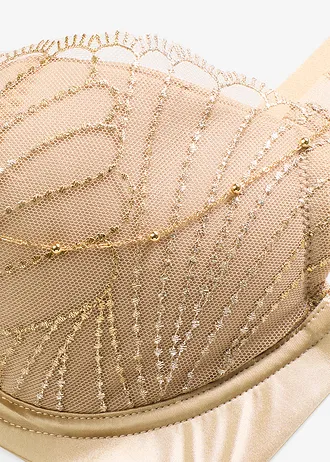 Vystužená podprsenka s jemnou výšivkou a odnímateľným retiazkovým doplnkom • saharská béžová • obchod bonprix