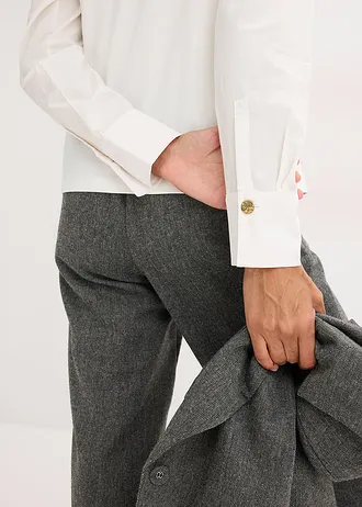 Bluzka z długim rękawem, uszyta z bawełnianej popeliny • biel wełny • sklep bonprix