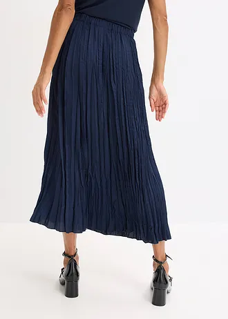 Jupe longue en satin froissé • bleu foncé • Boutique bonprix