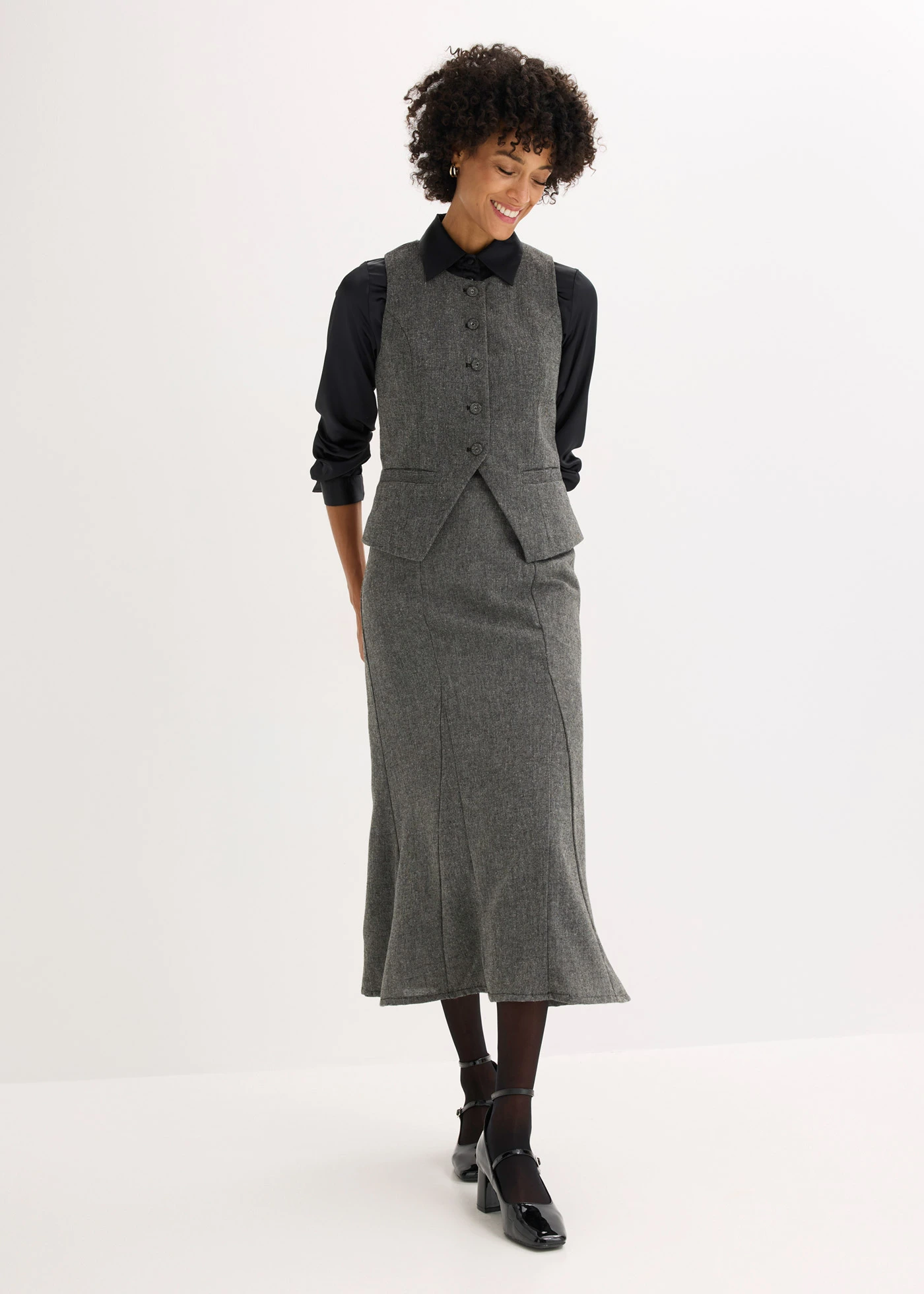 Gilet sans manches aspect tweed • noir-écru chiné • Boutique bonprix