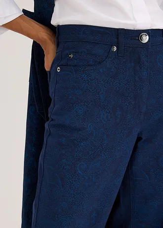 Kalhoty Wide Leg z bavlněného streče • tmavě modro-světlá indigo s kašmírovým vzorem • bonprix obchod