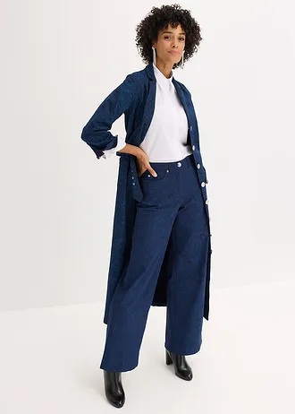 Wide leg broek van stretch katoen, Kleur: donkerblauw-lichtindigo paisley