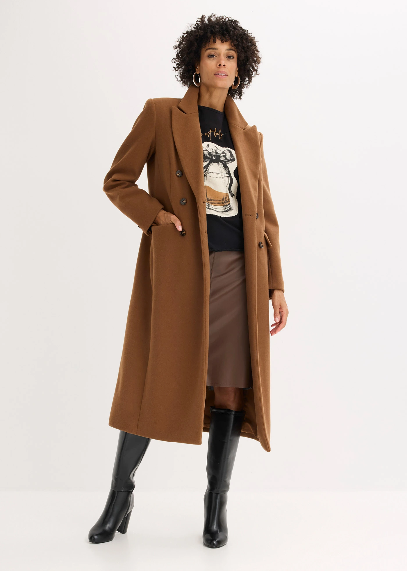 Longsleeve van katoen met stretch • zwart-kiezelgrijs-reebruin • bonprix online shop