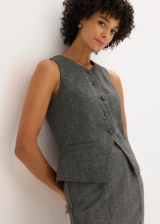 Gilet in tweedlook • zwart-wolwit gemêleerd • bonprix online shop