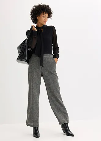 Shirt met strik en kant • zwart • bonprix online shop