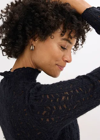 Rolákové tričko z čipky • čierna • obchod bonprix