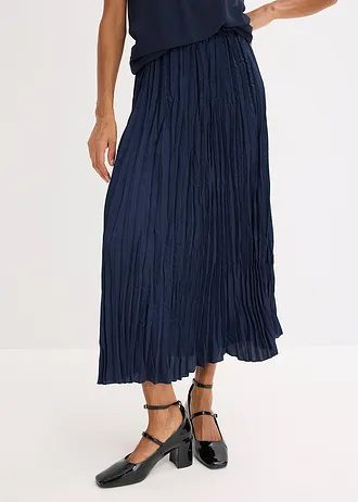 Fustă din satin cu aspect creponat, culoare: bleumarin