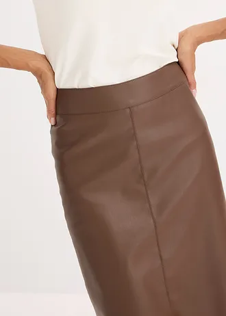Spódnica ołówkowa z imitacji skóry • brązowy • sklep bonprix