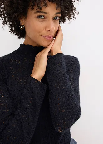 T-shirt col roulé en dentelle • noir • Boutique bonprix