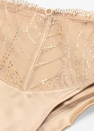 Figi brazylijskie z haftem • beżowy Sahara • sklep bonprix