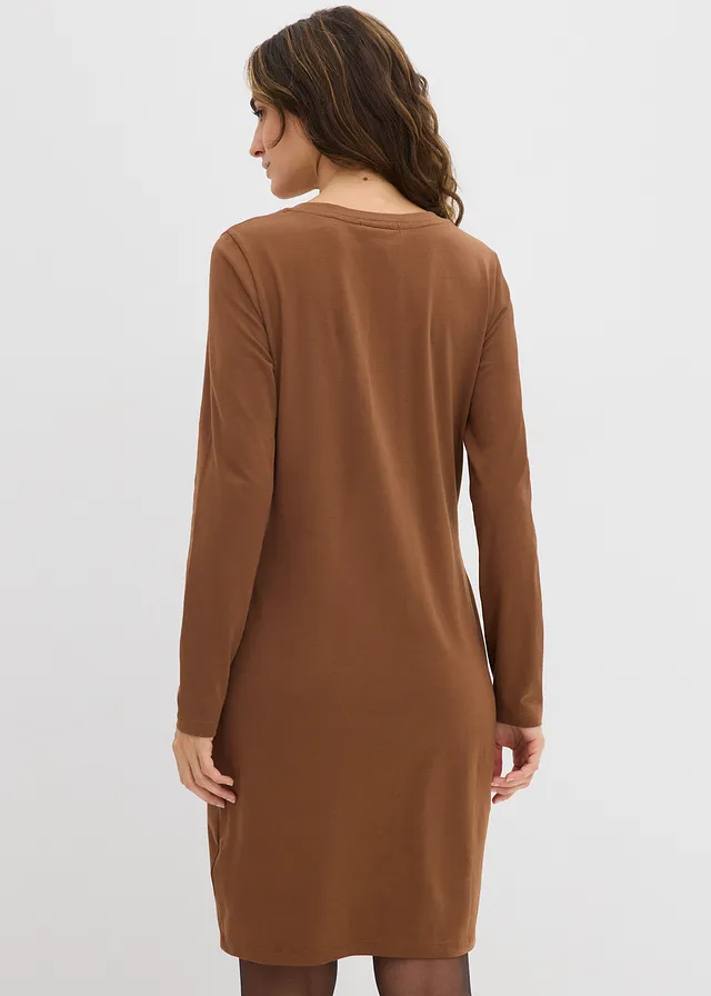 Accentuerende jersey jurk (set van 2), Kleur: pimentbruin-wijnrood