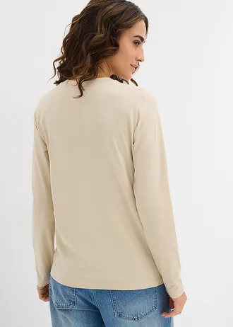 Lot de 2 T-shirts manches longues en coton extensible, Couleur: rouge lave-sable clair