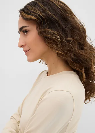 Lot de 2 T-shirts manches longues slim • rouge lave-sable clair • Boutique bonprix