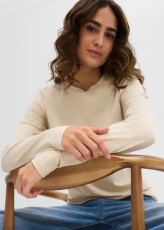 Longsleeve van puur biologisch katoen (set van 2), slim fit • lavarood-lichtsand • bonprix online shop