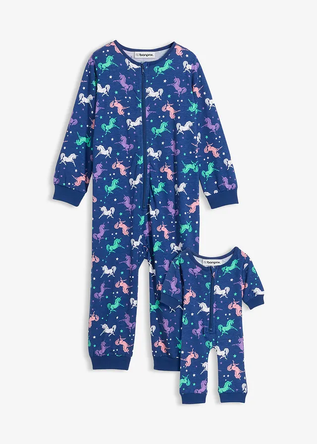 Pyjama onesie en poppen onesie van biologisch katoen (2-dlg. set)