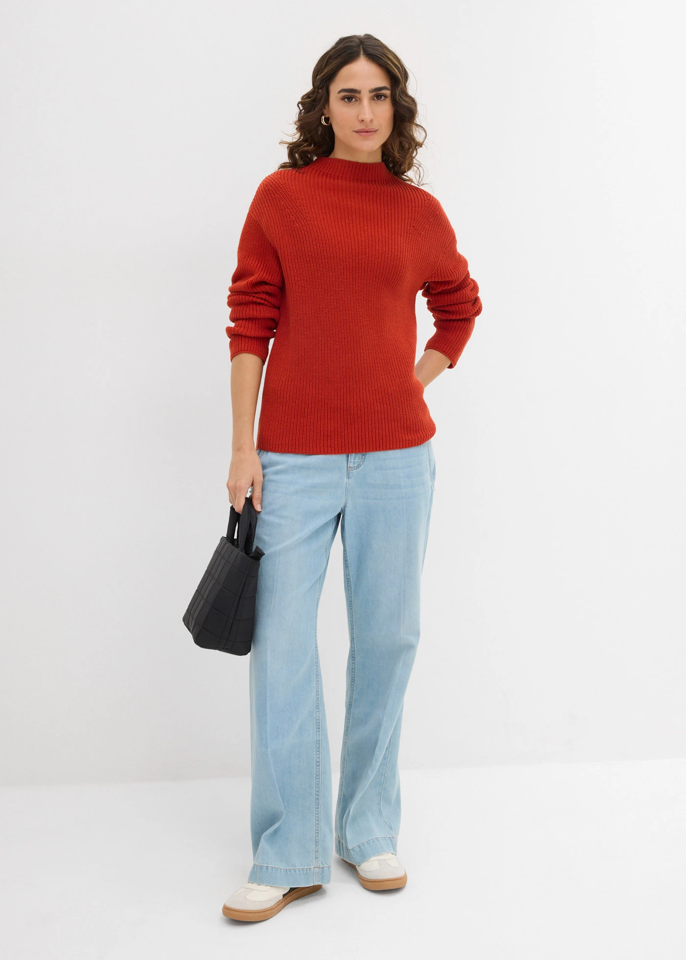 Sweter prążkowany z czystej bawełny organicznej • pomarańczowa lawa • sklep bonprix