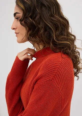 Svetr z žebrované pleteniny z čisté organické bavlny • hnědooranžová • bonprix obchod