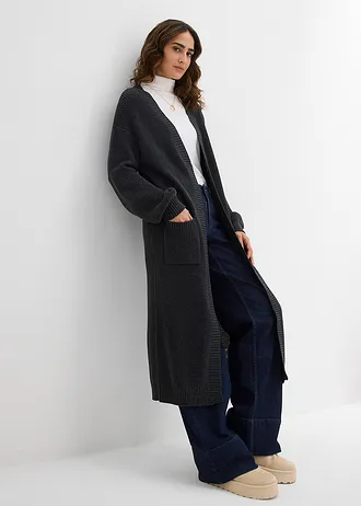 Dlouhý pletený kabátek se spadlými rameny • antracitový melír • bonprix obchod