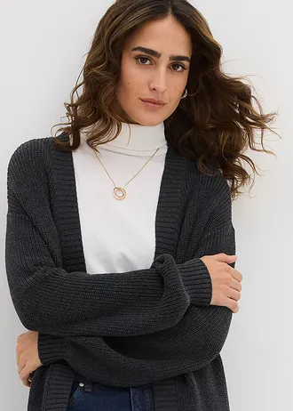 Dlouhý pletený kabátek se spadlými rameny • antracitový melír • bonprix obchod