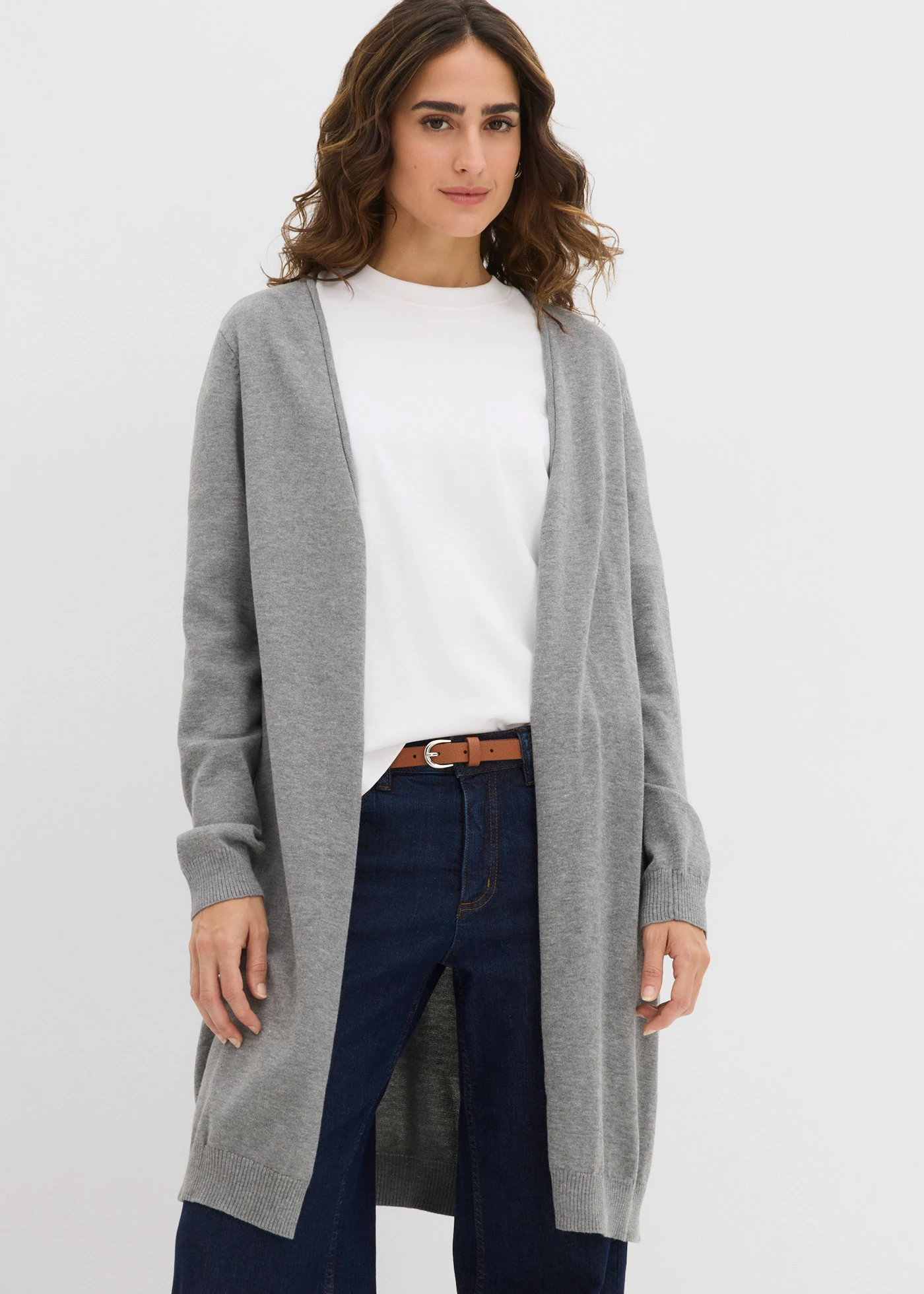 Lang vest met gerolde boorden • grijs gemêleerd • bonprix online shop
