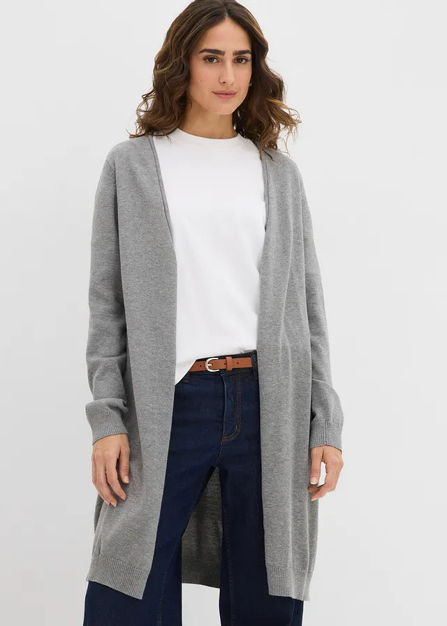 Lang vest met gerolde boorden • grijs gemêleerd • bonprix online shop