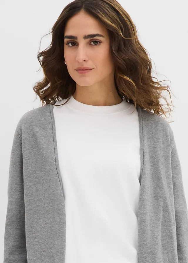 Gilet long en maille, bord roulotté • gris chiné • product-page.page-title-suffix