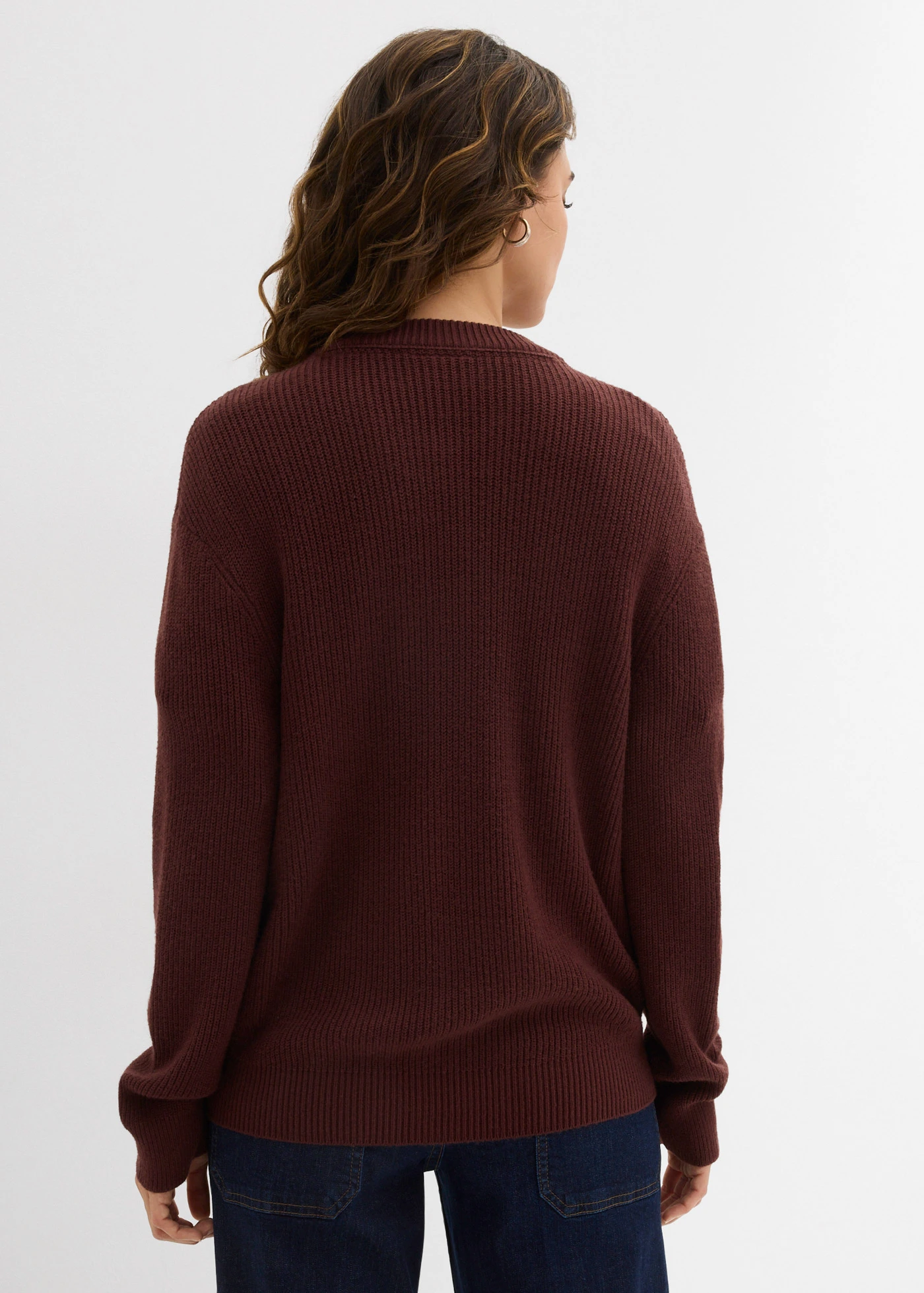 Gilet en maille côtelée à col rond • café • Boutique bonprix