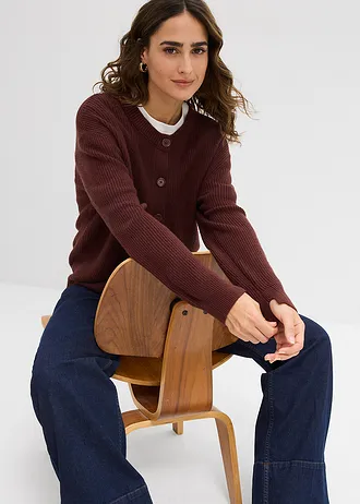 Gilet en maille côtelée à col rond • café • Boutique bonprix