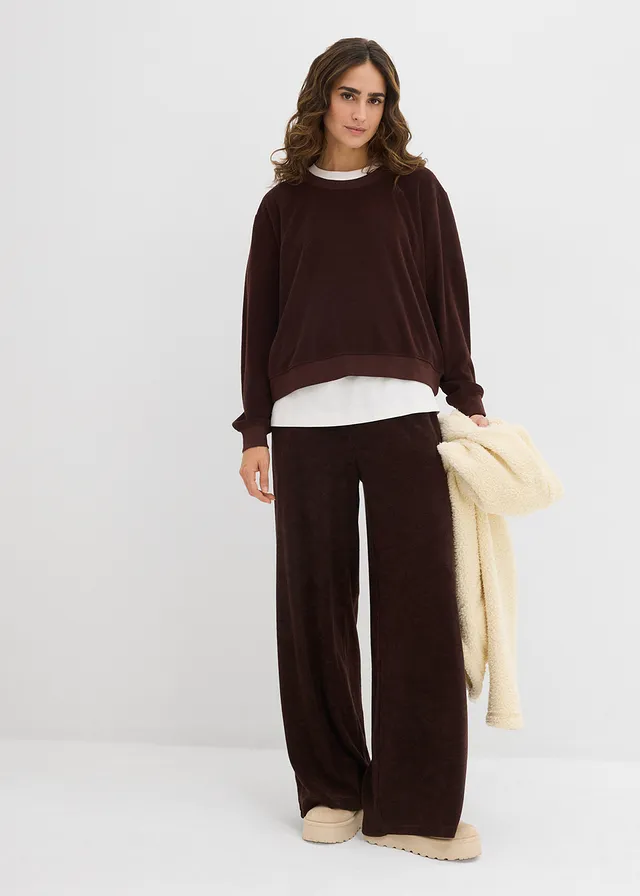 Sweat en éponge douce, Couleur: marron foncé