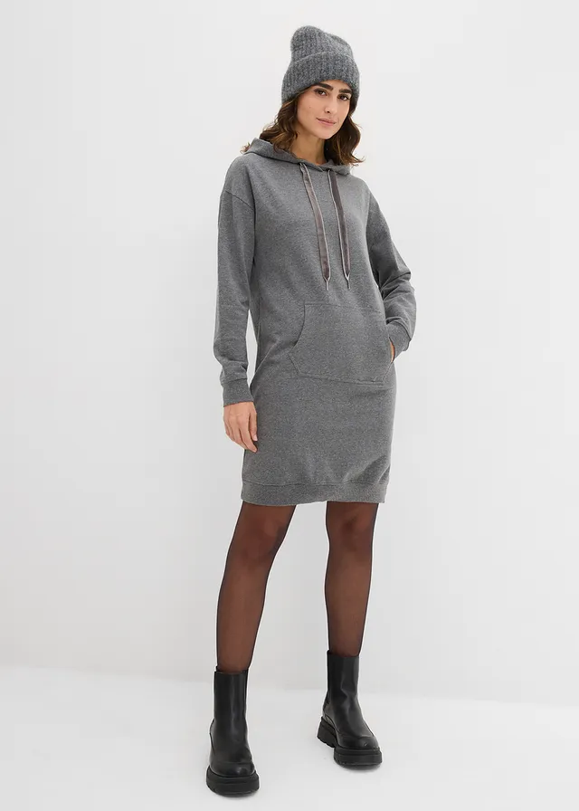 Robe sweat courte • gris chiné • Boutique bonprix