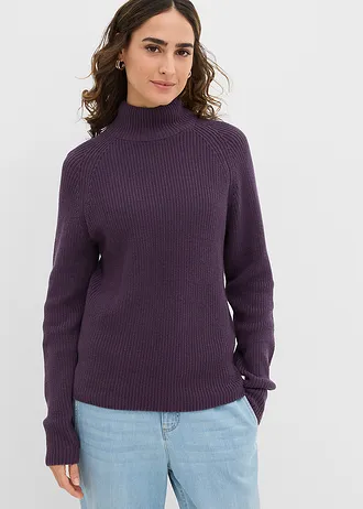 Pull en maille côtelée 100% coton • prune • Boutique bonprix