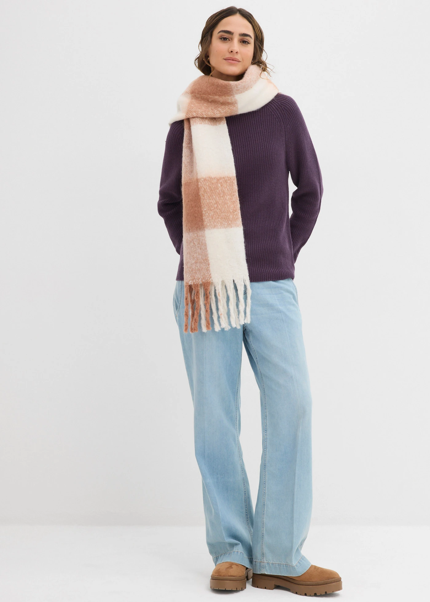 Pull en maille côtelée 100% coton • prune • Boutique bonprix