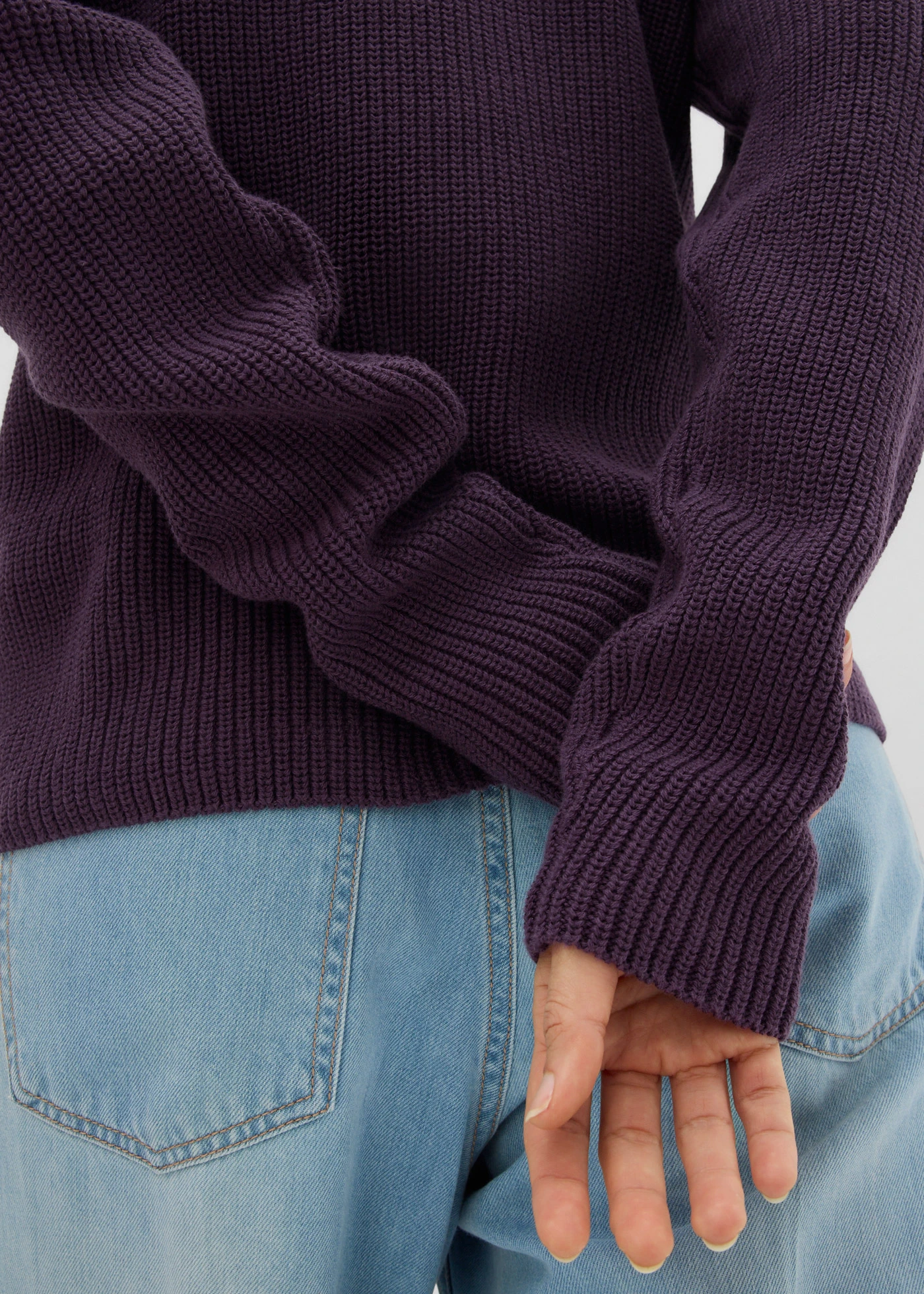 Sweter z prążkowanej dzianiny z czystej bawełny organicznej • śliwkowy • sklep bonprix