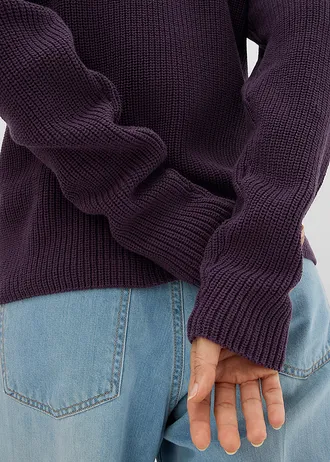 Sweter z prążkowanej dzianiny z czystej bawełny organicznej • śliwkowy • sklep bonprix