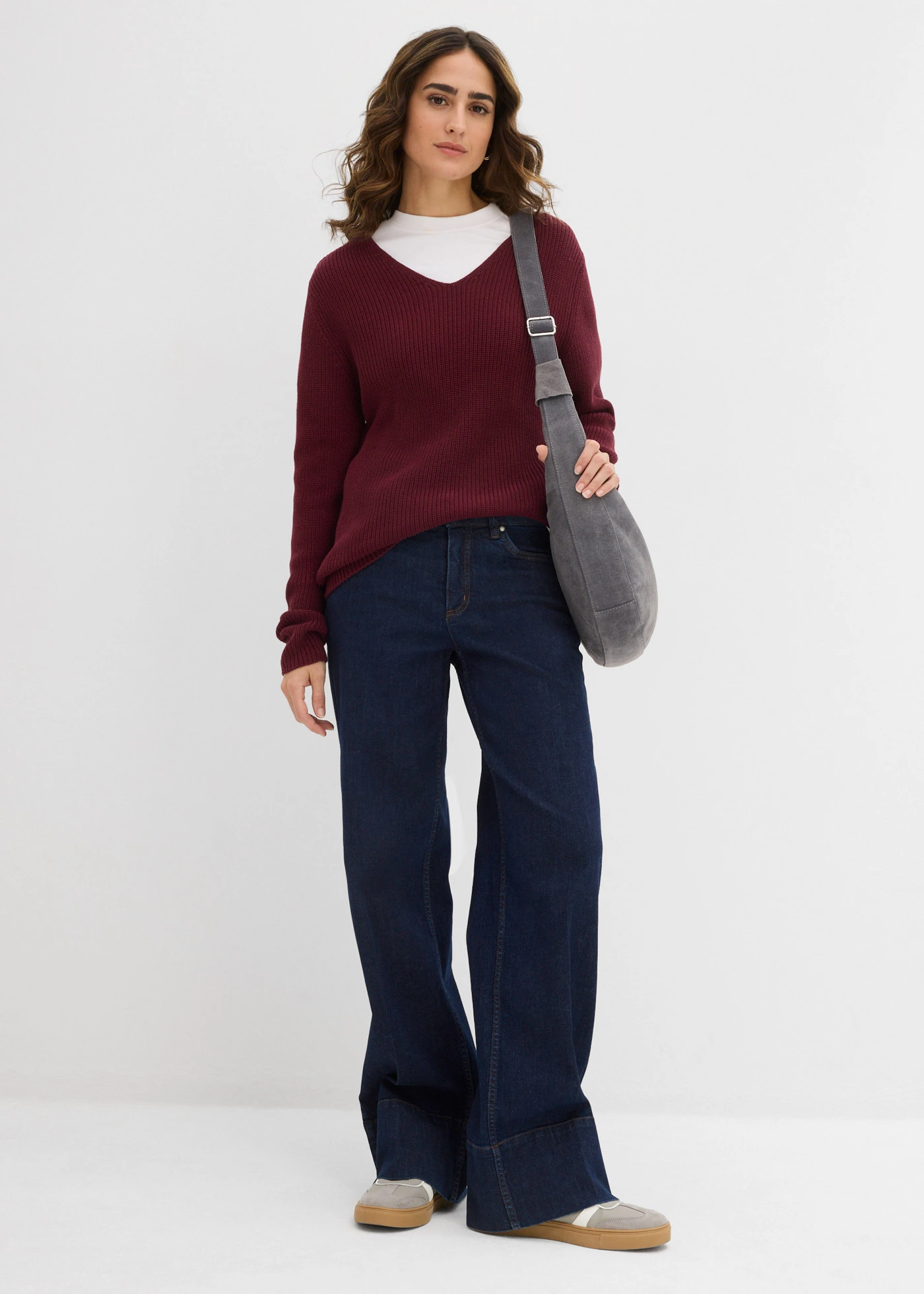 Pull en maille côtelée 100% coton • bordeaux • Boutique bonprix