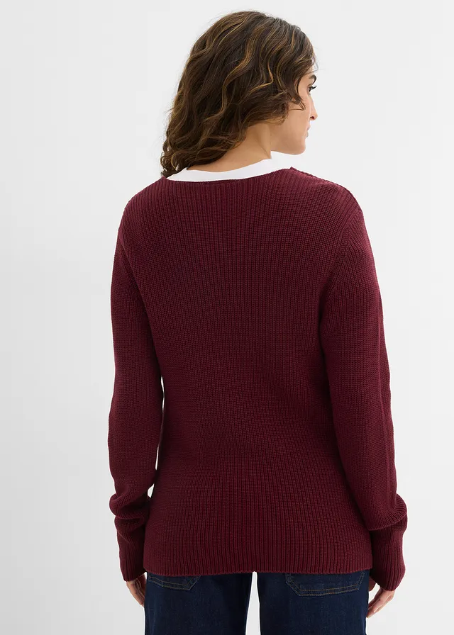 Pull en maille côtelée 100% coton • bordeaux • product-page.page-title-suffix