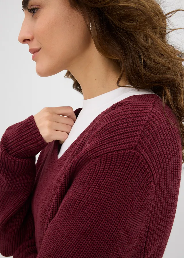 Pull en maille côtelée 100% coton • bordeaux • product-page.page-title-suffix