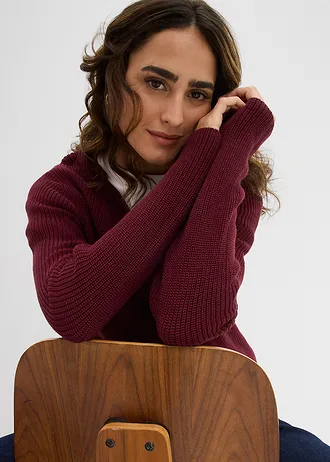 Pull en maille côtelée 100% coton • bordeaux • Boutique bonprix