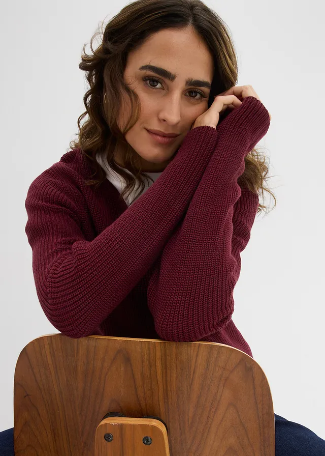 Pull en maille côtelée 100% coton • bordeaux • product-page.page-title-suffix