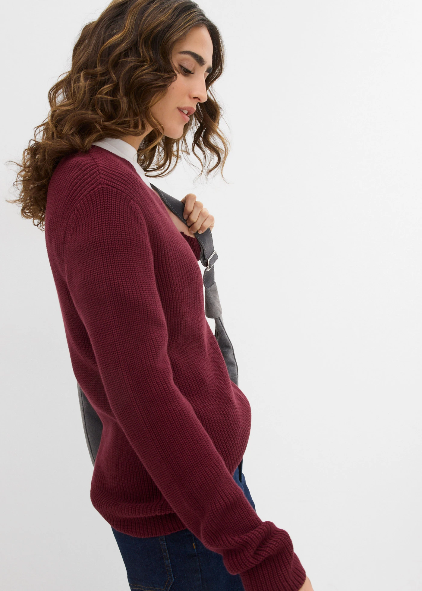 Pull en maille côtelée 100% coton • bordeaux • Boutique bonprix