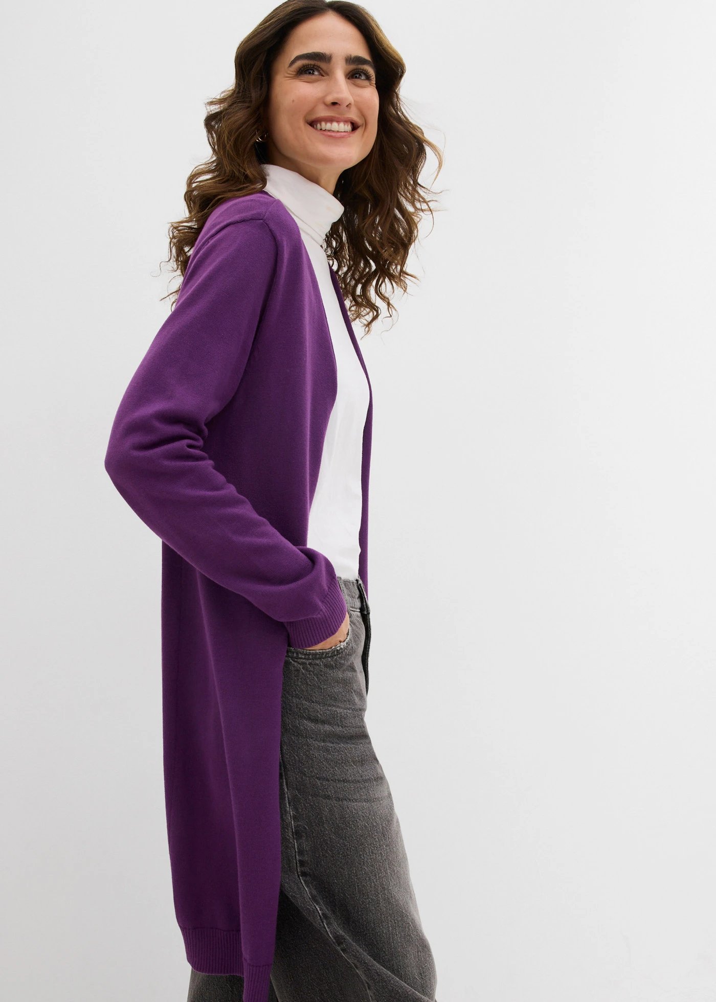 Lang vest met gerolde boorden • diepviolet • bonprix online shop