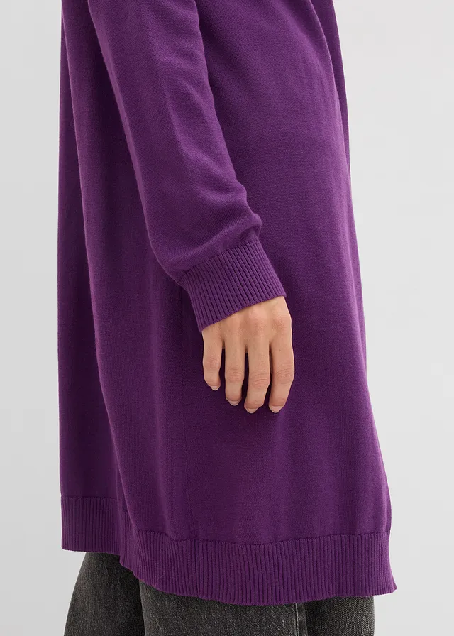 Gilet long en maille, bord roulotté • violet profond • product-page.page-title-suffix