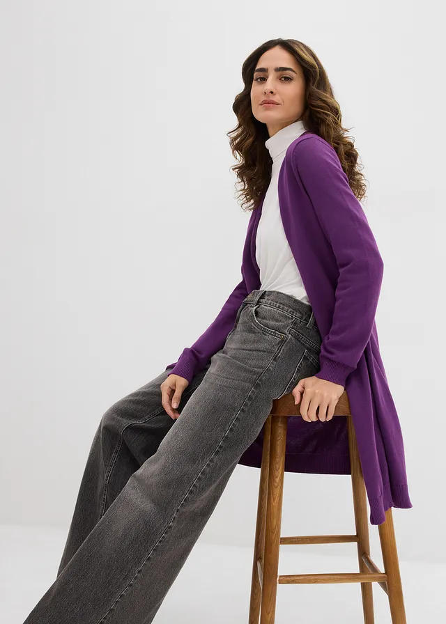 Gilet long en maille, bord roulotté • violet profond • product-page.page-title-suffix